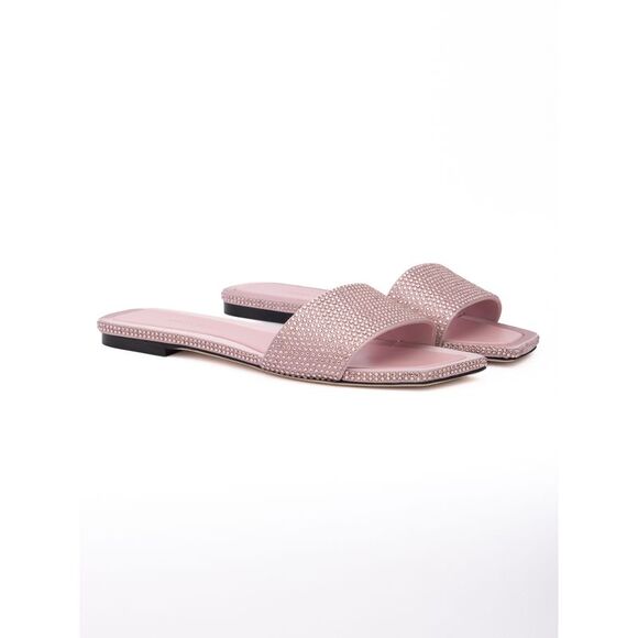 Jimmy Choo Pink Satin Crystal Clovis Women's Flat - Picture 2 of 4